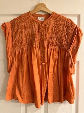 Isabel Marant Orange Smocked Button-Front Blouse